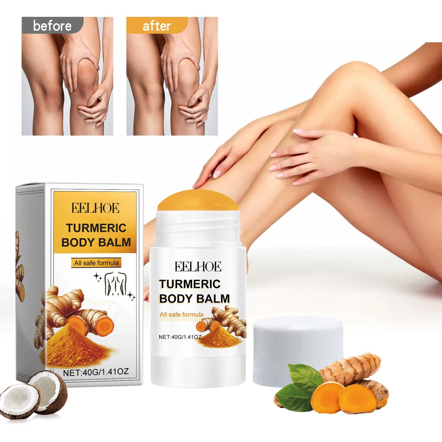 Turmeric Body Balm, Beauty Stick Full Body Care Brightening Moisturizing Hydrating Skin Care Stick eprolo