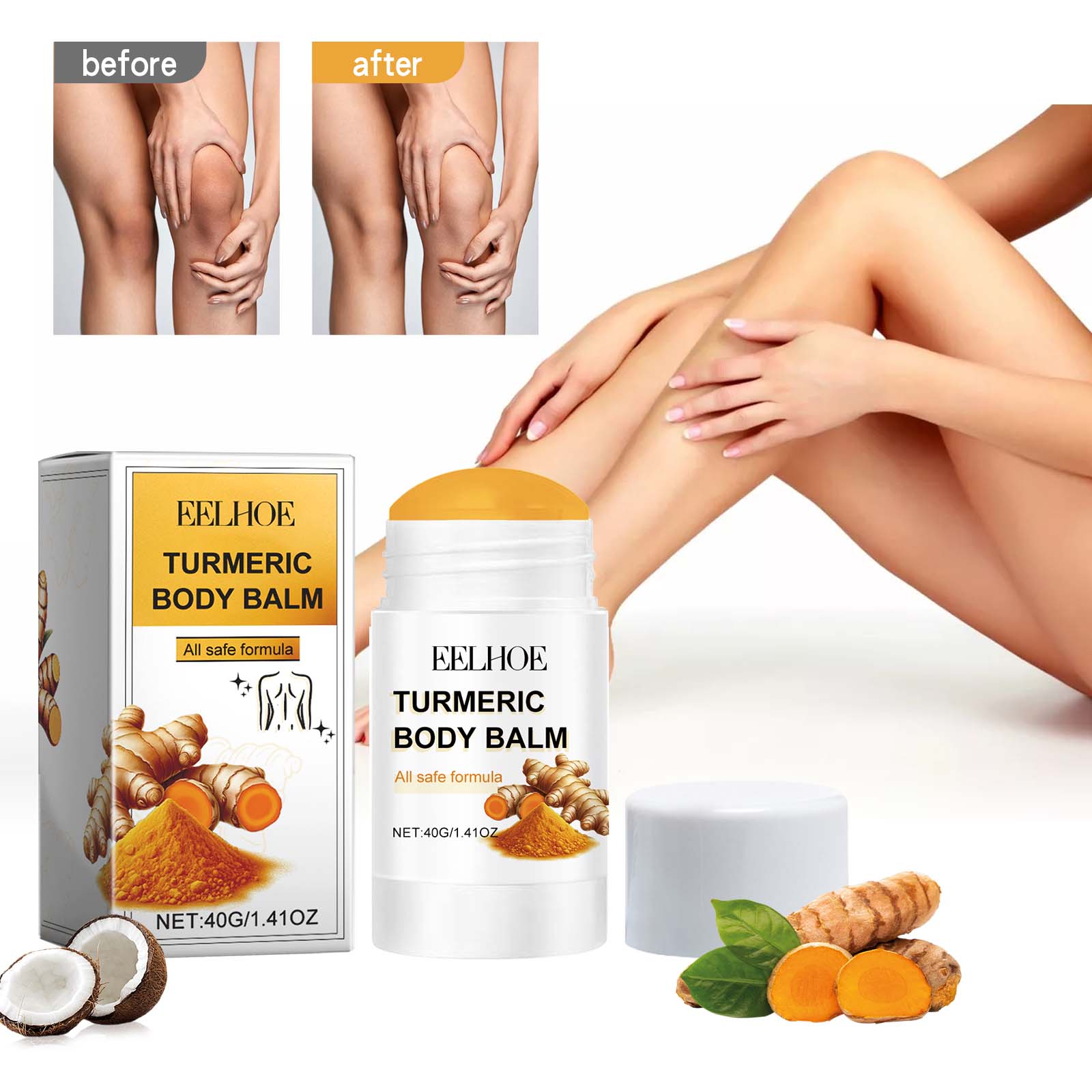 Turmeric Body Balm, Beauty Stick Full Body Care Brightening Moisturizing Hydrating Skin Care Stick eprolo
