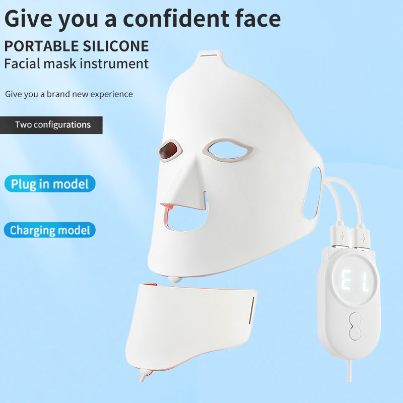 Silicone beauty mask LED photon rejuvenation facial mask instrument red and blue light large row light spectrometer eprolo