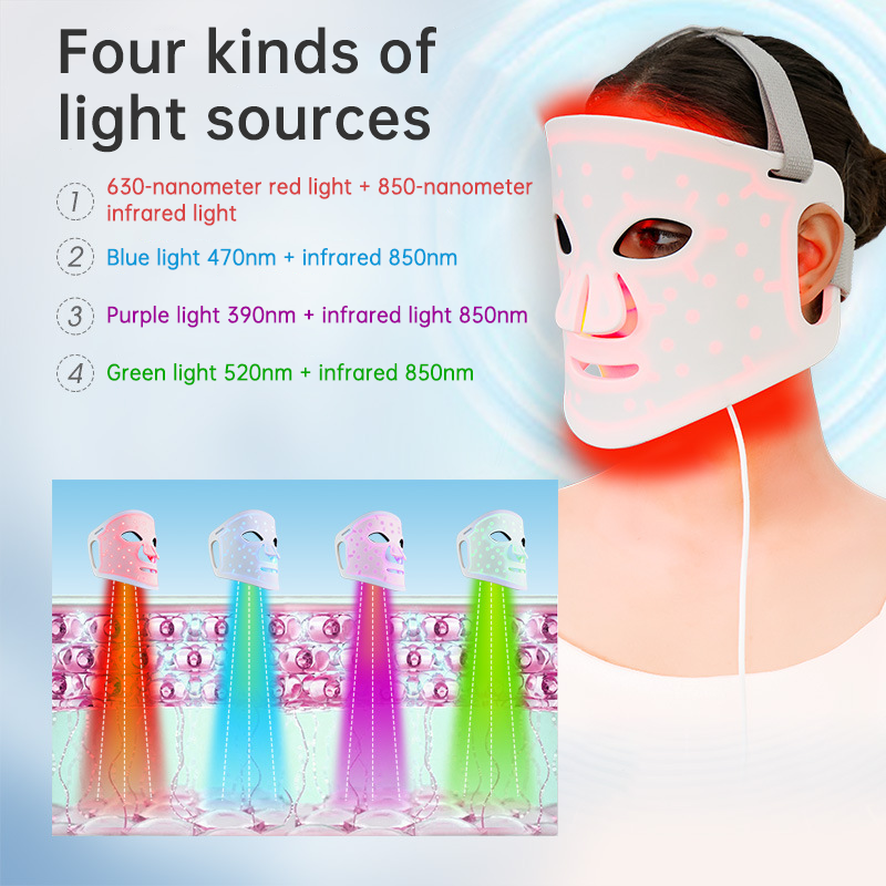 LED Color Light Home Beauty Device with Red, Blue, Green, and Purple Light Mask, 98 Light Beads for Facial Phototherapy Mask eprolo