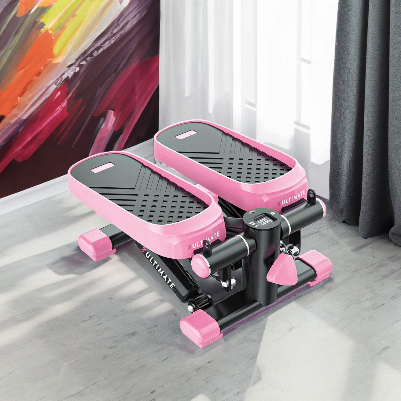 Home Office Exercise 330LBS Capacity Mini Stepper with Resistance Bands and LCD Monitor  Pink eprolo