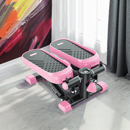 Home Office Exercise 330LBS Capacity Mini Stepper with Resistance Bands and LCD Monitor  Pink eprolo