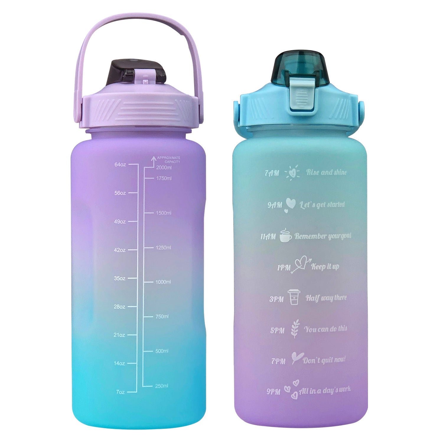 2L Sports Bottle Time Scale Space Cup Outdoor Portable Water Bottle Gradient Water Cup Water Bottle eprolo