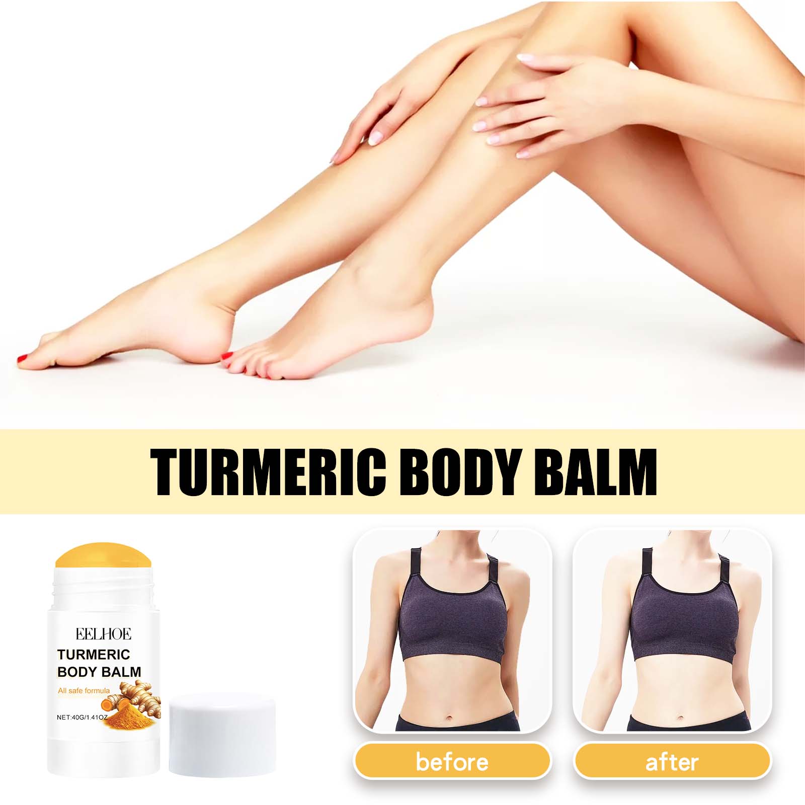 Turmeric Body Balm, Beauty Stick Full Body Care Brightening Moisturizing Hydrating Skin Care Stick eprolo