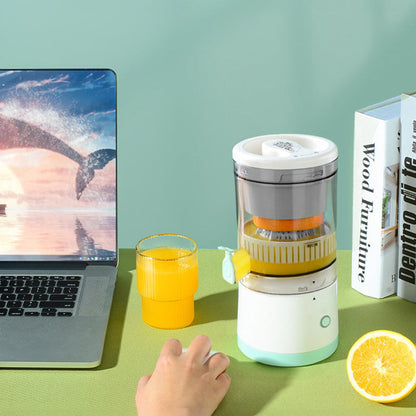 Portable USB - rechargeable slow juicer for oranges, lemons & other fruits. A handy electric blender for home kitchens. eprolo