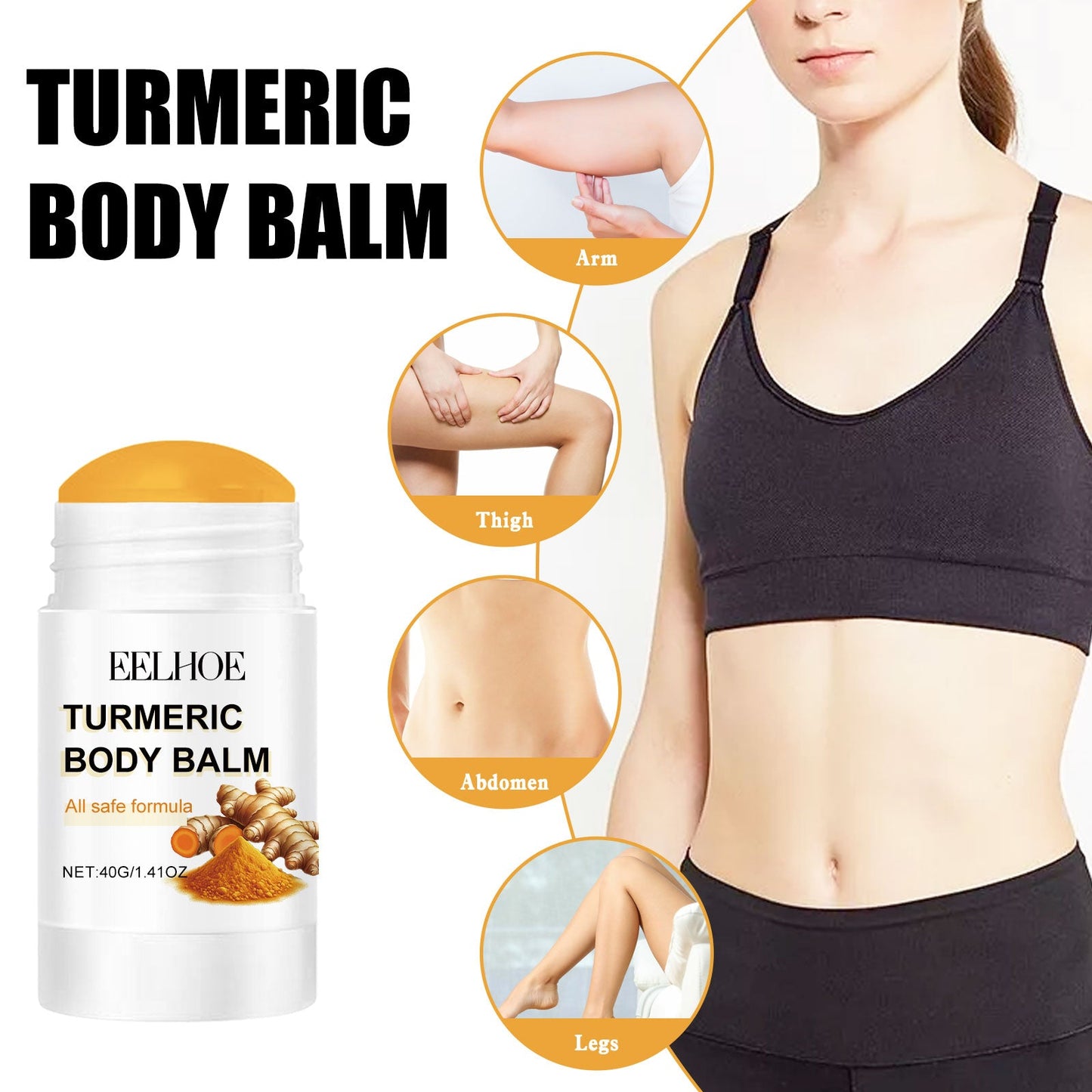 Turmeric Body Balm, Beauty Stick Full Body Care Brightening Moisturizing Hydrating Skin Care Stick eprolo