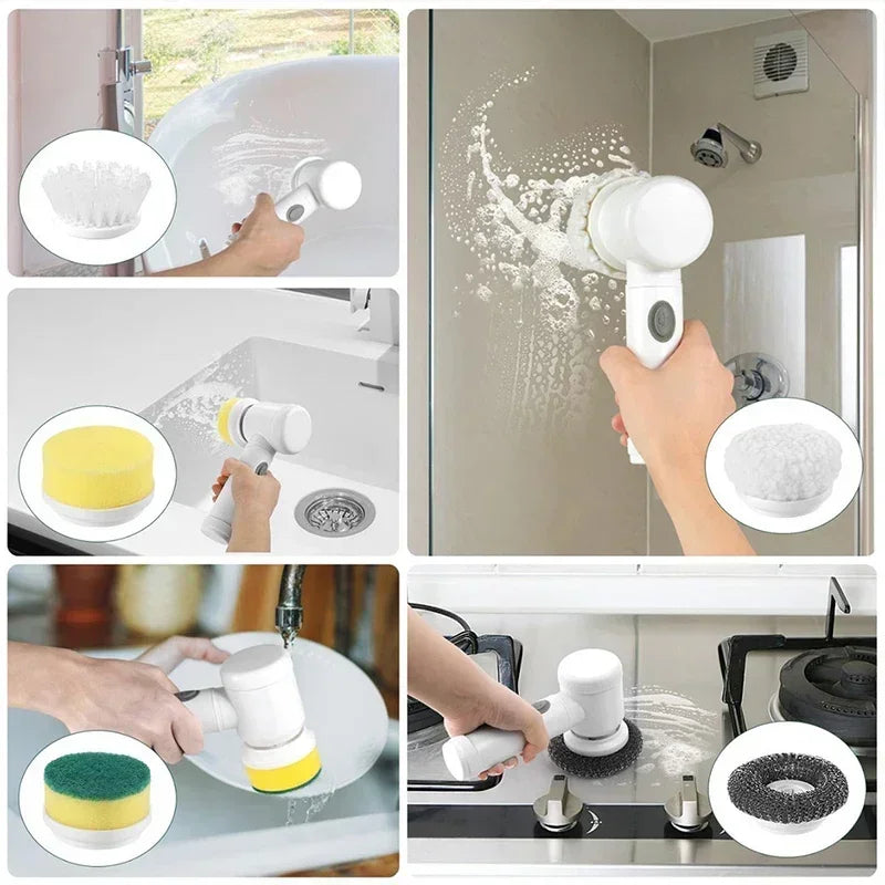 New Electric Spin Scrubber,Bathroom Cleaning Brush Power Scrubber with 5 Replaceable Brush Heads, 5 in 1 Electric Cleaning Brush eprolo