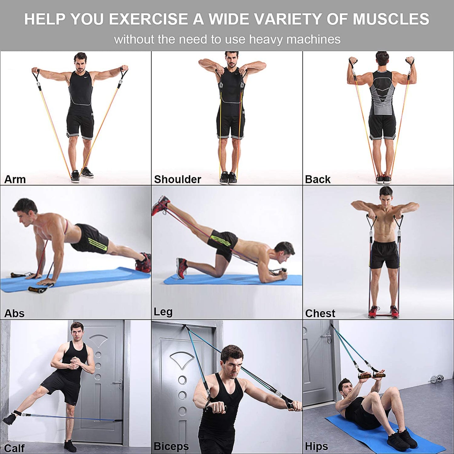 Resistance Bands Set Exercise Bands with Door Anchor Legs Ankle Straps for Resistance Training Physical Therapy Home Workouts eprolo