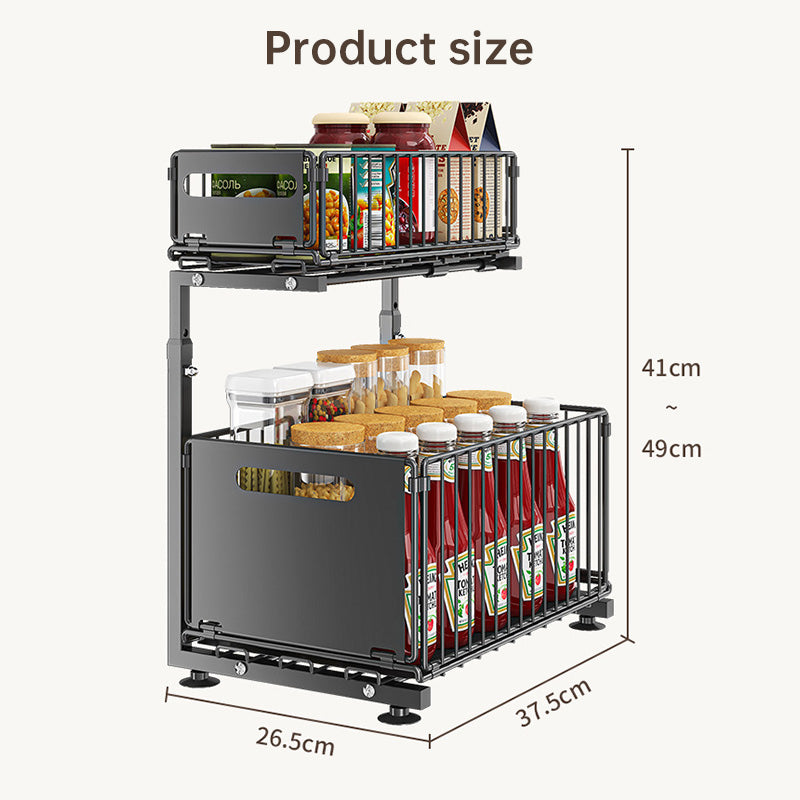 2-tier pull-out cabinet organizer, adjustable kitchen basket, under-sink organizer, spice rack, drawer slide. eprolo